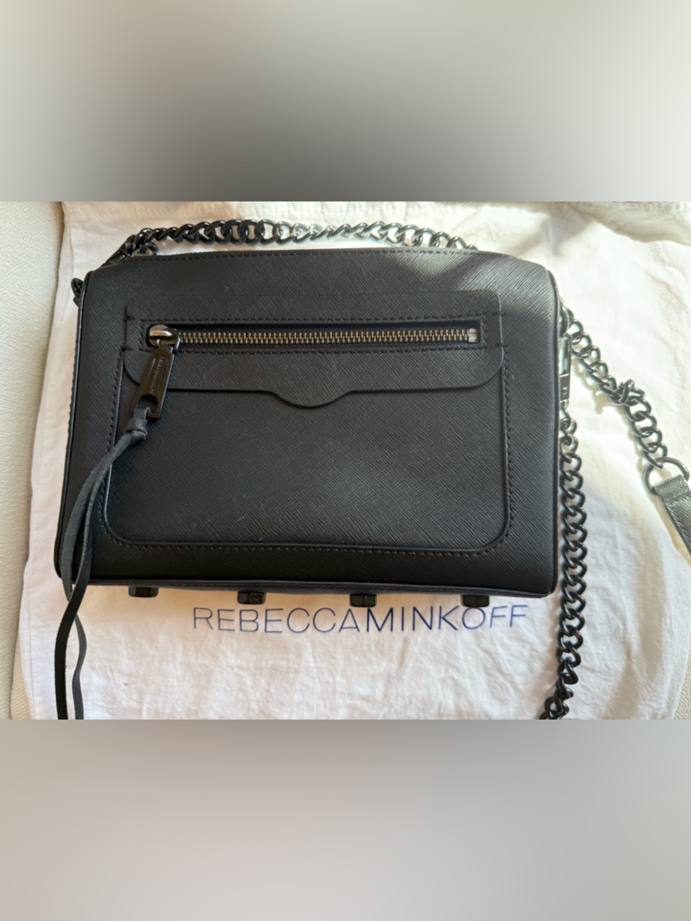 Rebecca Minkoff Black Leather Messenger with Chain Strap
